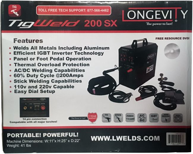 LONGEVITY Tigweld 200sx 200 Amp AC DC Tig/Stick Welder with Digital Display 110v 200v LONGEVITY Tigweld 200sx 200 Amp AC DC Tig/Stick Welder with Digital Display 110v 200v